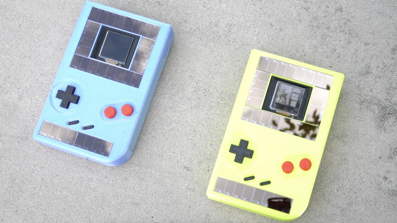 Two solar-powered Game Boys, one blue and one yellow