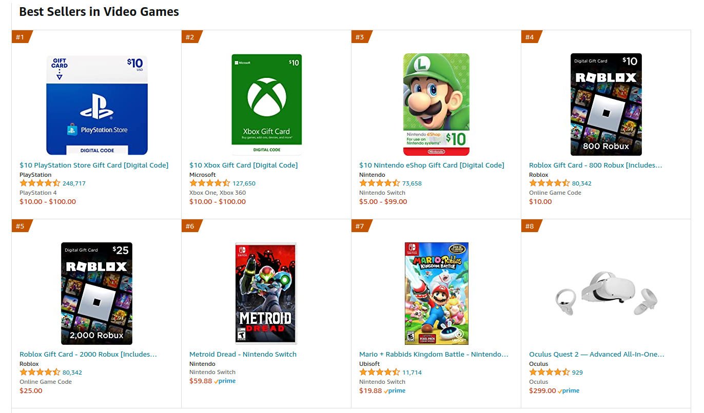 Amazon's Video Games Best Sellers for October 2 2021 